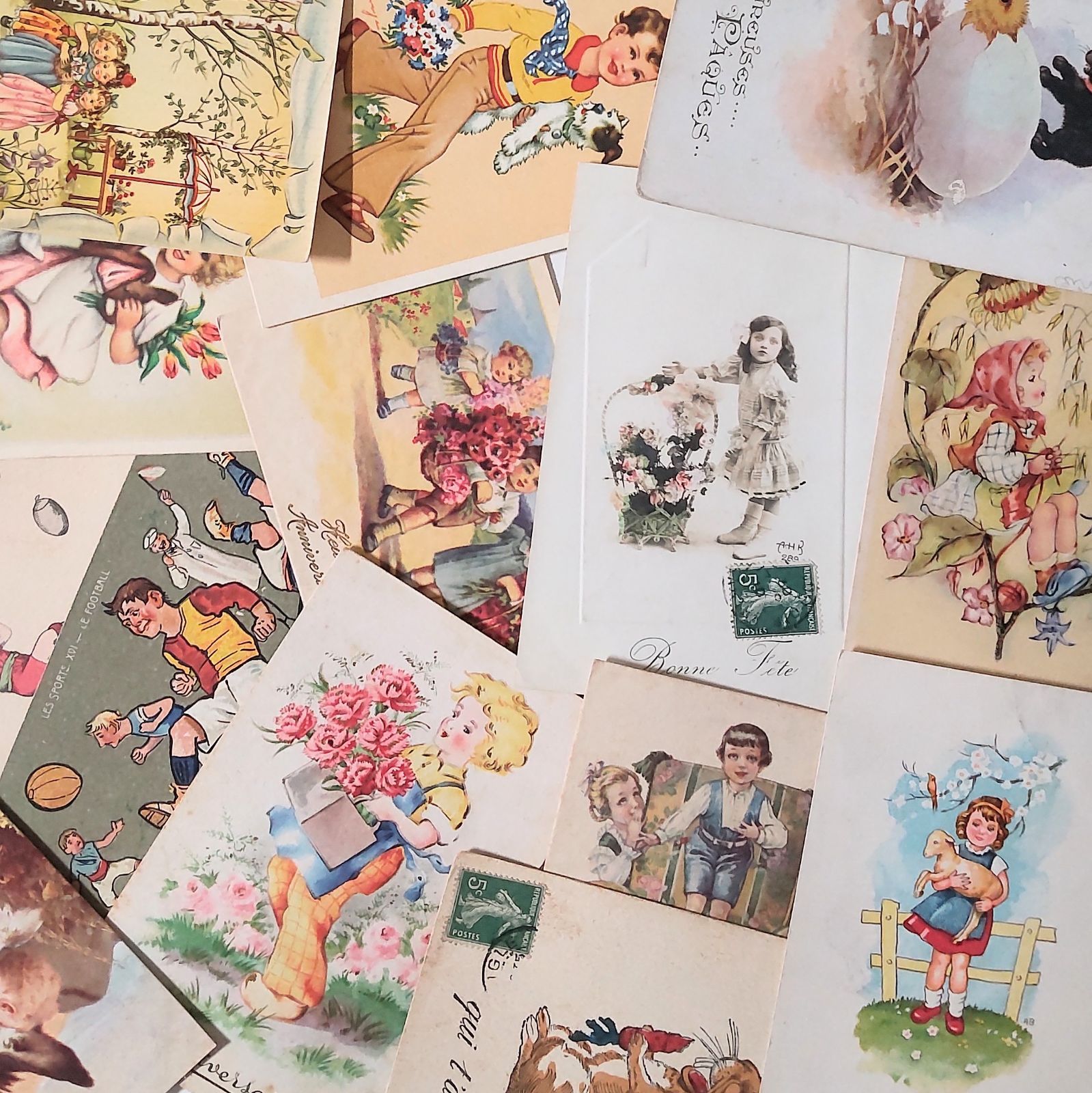 わ*め様 18枚! フランス アンティーク ポストカード ビンテージ まとめ売り フランス アンティーク ポストカード 少女 No.1-No5 | Le petit