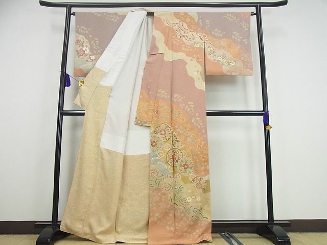 平和屋1■極上　京友禅の第一人者　松井青々　訪問着　駒刺繍　道長花文　金彩　逸品3s1422