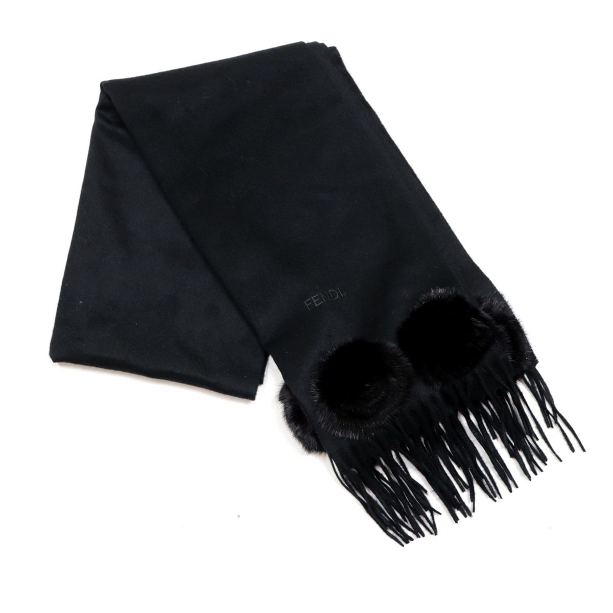 【FENDI】フェンディ　美品　カシミヤ　ミンクファー　フラワー　ストール 美品 フェンディ ミンクファーフラワー カシミヤマフラー 黒