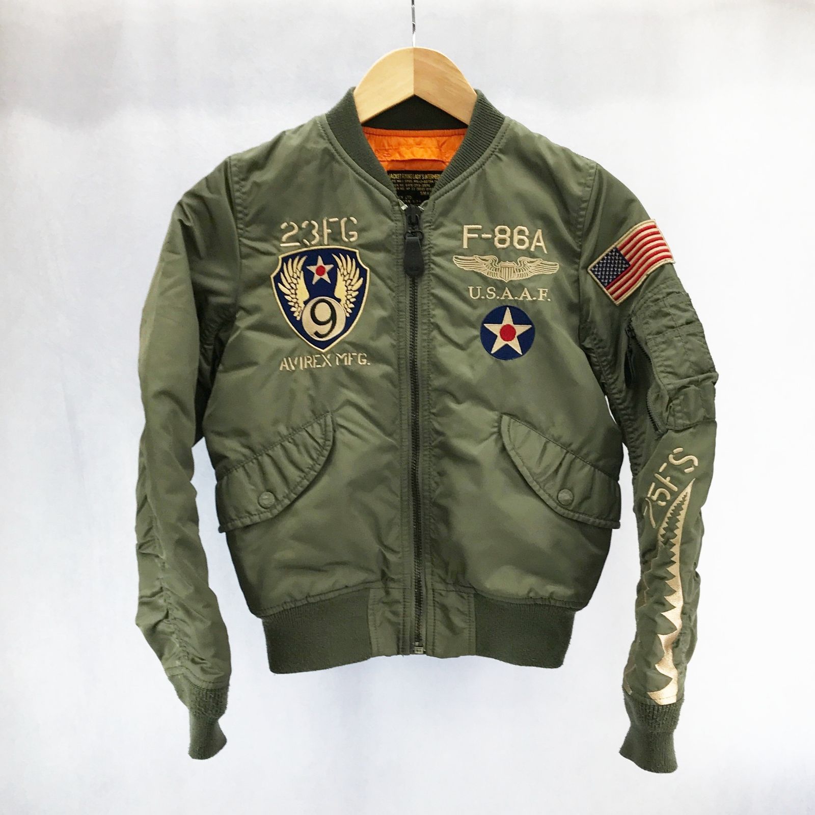 AVIREX アヴィレックス MA-1 フライングシャーク フライトジャケット ミリタリージャケット S カーキ オリーブ グリーン 緑 刺繍 レディース