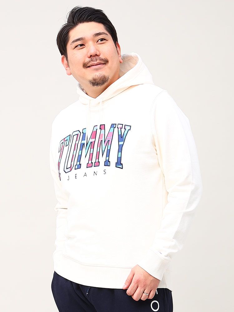 トミージーンズ スウェット パーカー 大きいサイズ メンズ 裏毛 ロゴ刺繍 プルオーバー プルパーカー TOMMY JEANS ホワイト
