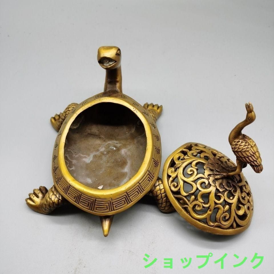 銅器 彫刻 亀鶴香炉 茶道香炉 工芸品 美術品 置物 Yahoo!オークション