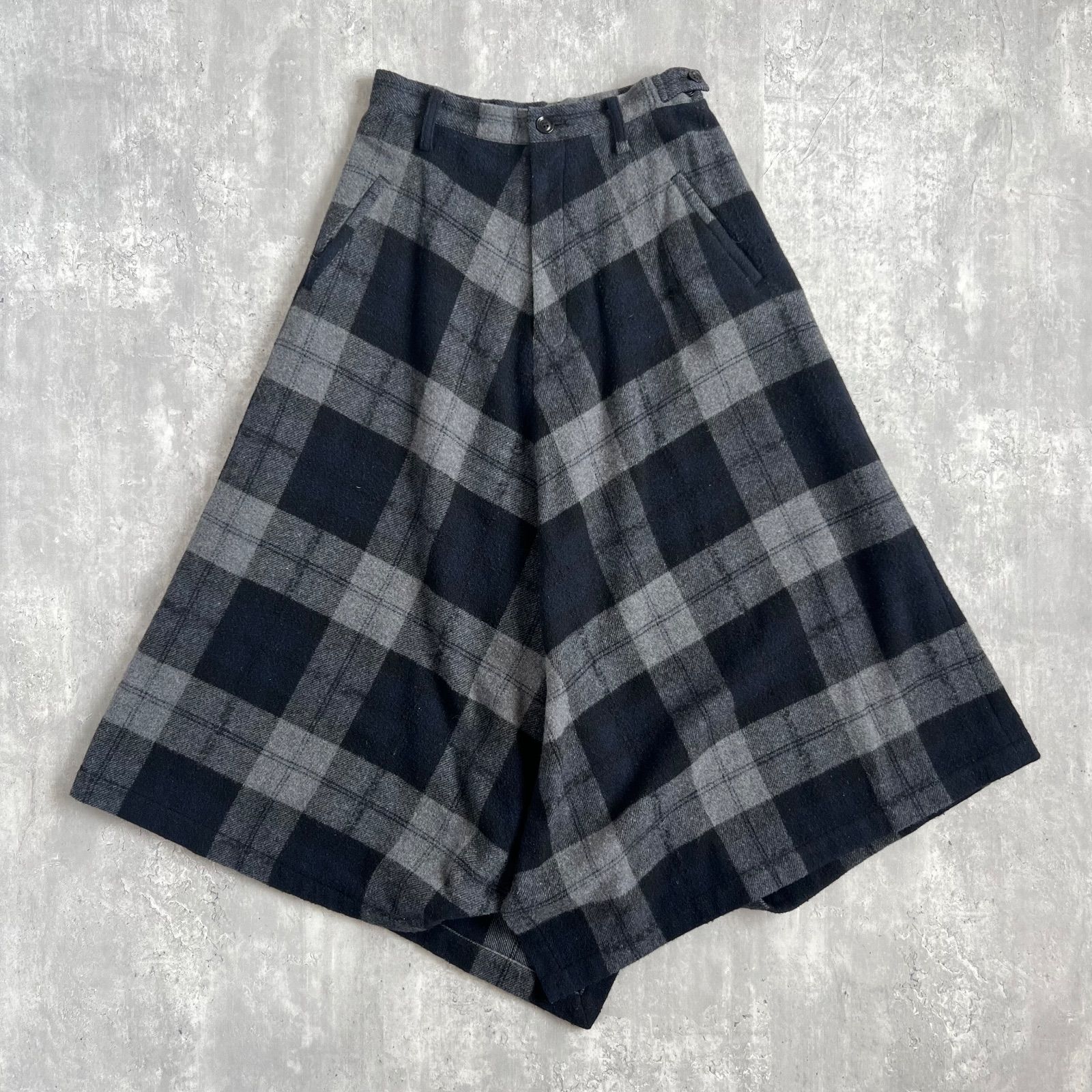 Y's ワイズ ヨウジヤマモト アンゴラ混 ウールチェックスカートパンツ