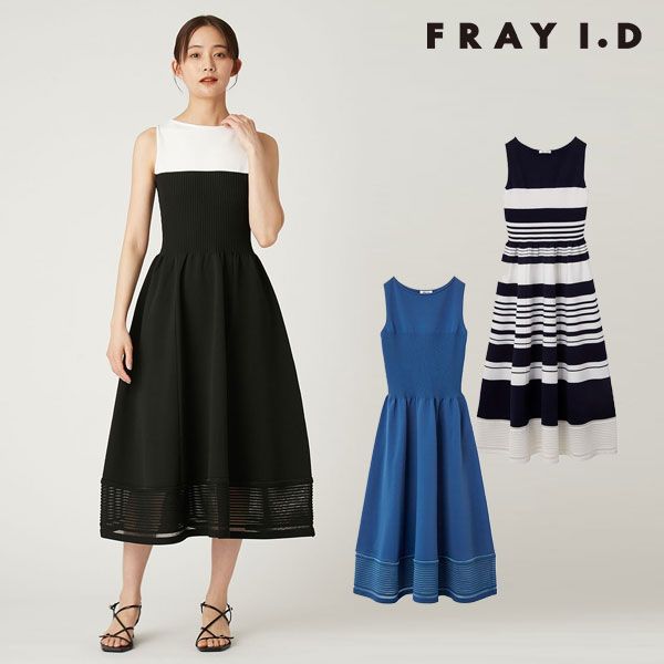10%OFF フレイアイディー FRAY I.D ワンピース 25春夏 シアーヘムラインニットワンピース ロング丈 ノースリーブ fwno252100