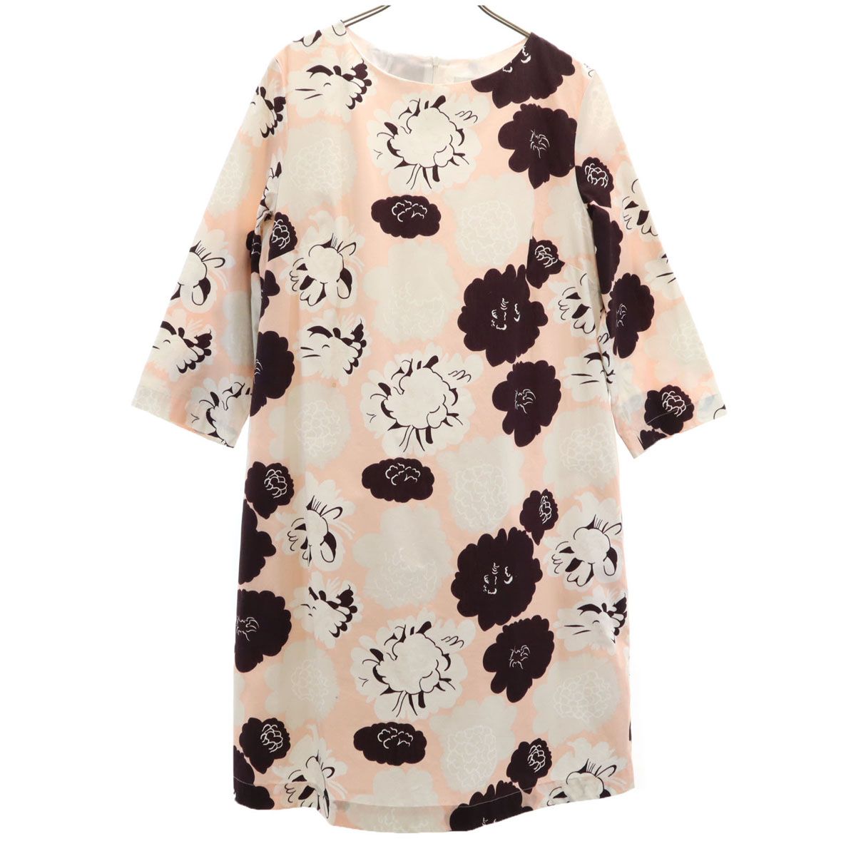 新品未使用♥︎marimekko♥︎ワンピース花柄・上品華やかな marimekko マリメッコ 花柄 7分袖 ワンピース 40 ピンク