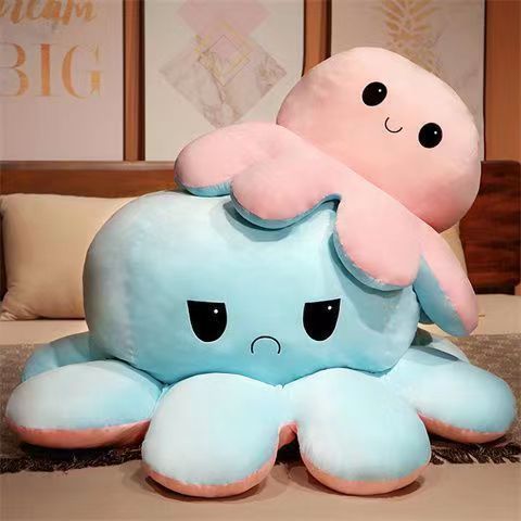 【130cm】ぬいぐるみ タコ リバーシブルタコ人形 裏返したタコのぬいぐるみ 特大 ぬいぐるみ　両面表情 怒る顔も笑い顔も 面白い　プレゼント ギフト