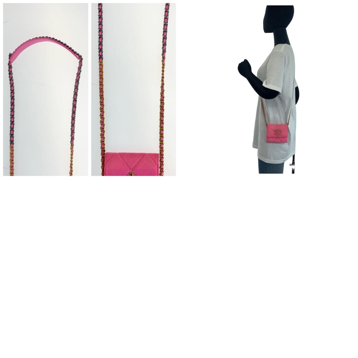 美品 CHANEL シャネル シャネル19 マトラッセ ピンク マットゴールド  