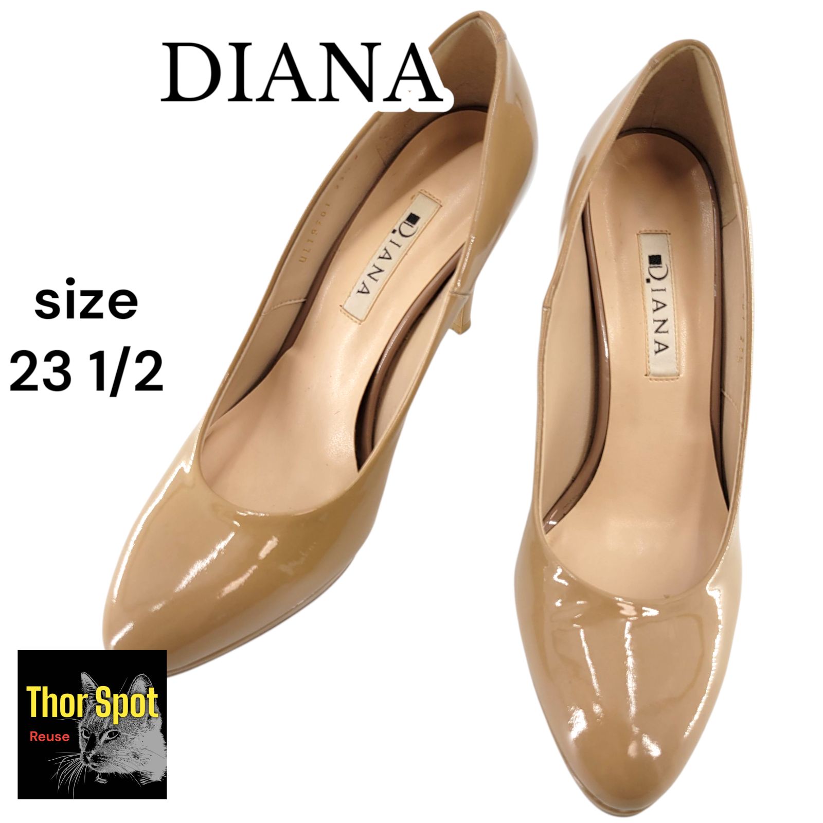 ●美品●DIANA ダイアナ　ローヒールパンプス　ゴールドベージュ　EM 23㎝ DIANA ダイアナ パンプス ヒール アーモンドトゥ 23.5 ベージュ