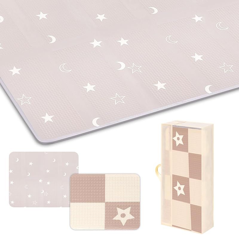 プレイマット-Artake 赤ちゃん プレイマット 収納しやすい ジョイントマット 厚手 折りたたみ 防水 防音マット ベビーマット お昼寝マット Moon Stars 200*180*2 0
