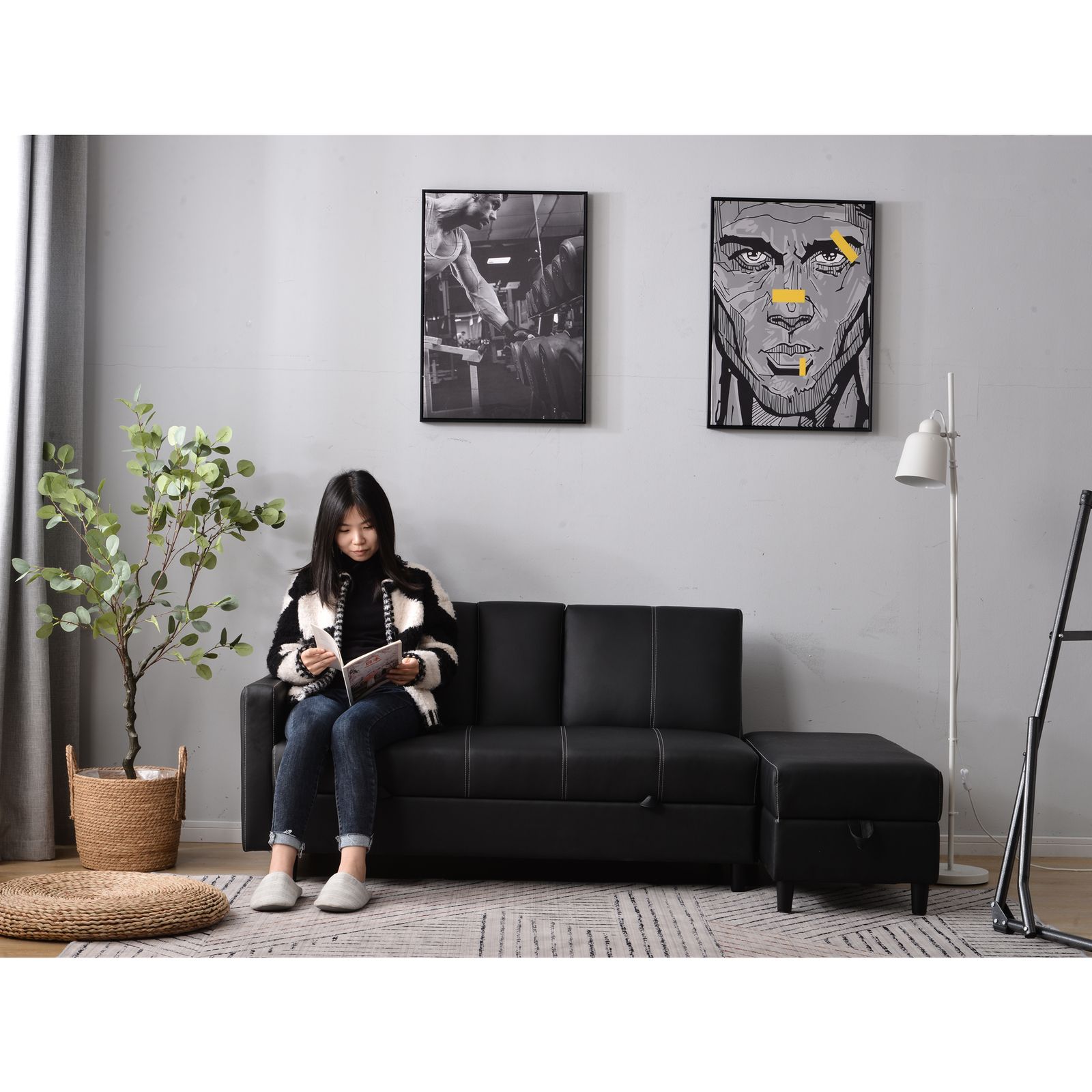 ソファー 3人掛け多機能ソファベッド 収納機能 引き出し オットマン