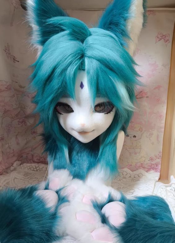 着ぐるみヘッド kigurumi NO.72 キツネ 青緑 ファースーツ 全頭ヘッド
