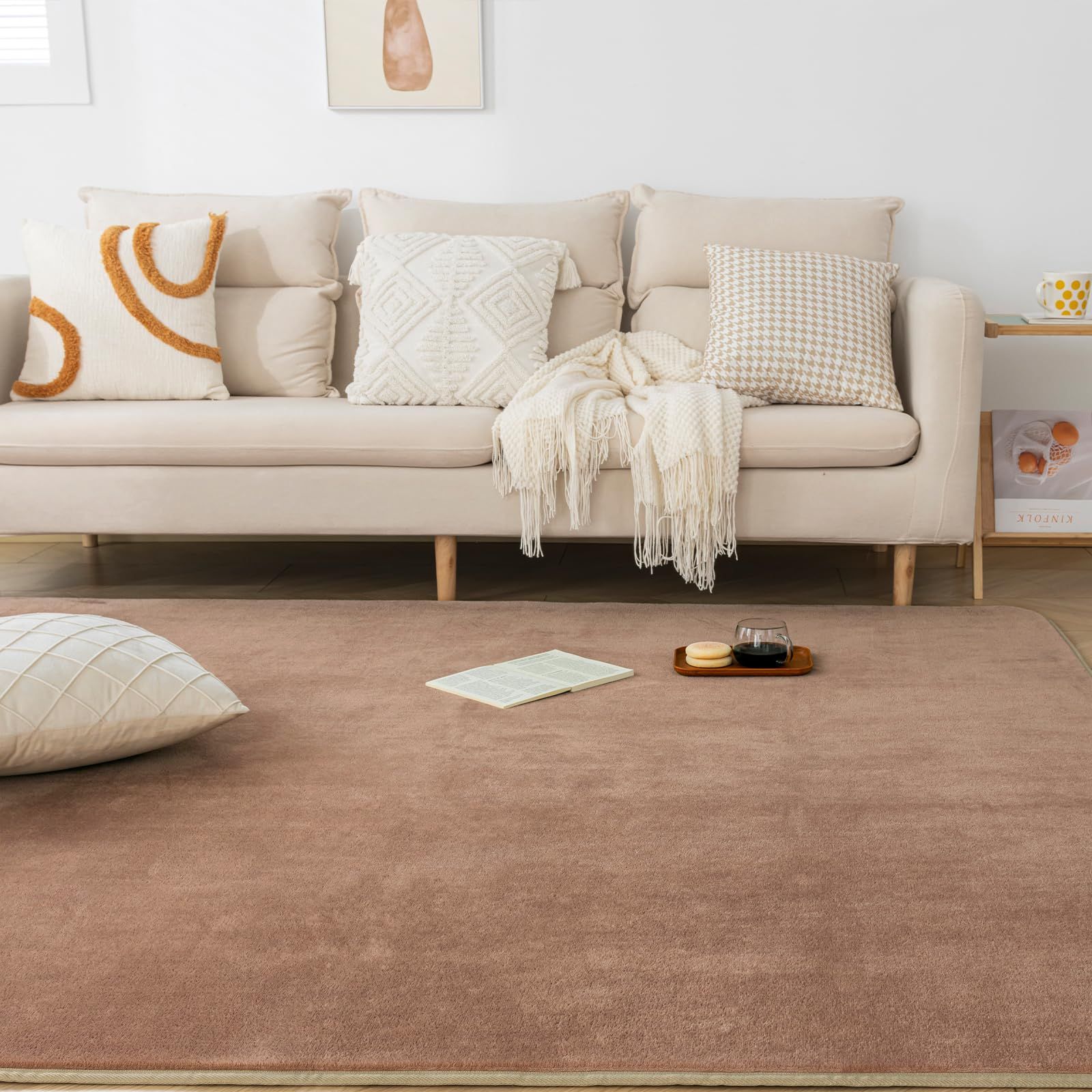 Keusnix ラグ カーペット 低反発 ラグマット 絨毯 4.5畳 滑り止め付 厚手 15mm 200x300cm リビングマット オールシーズン快適 ふわふわ肌触り 抗菌 防ダニ加工 こたつマット 床暖房 ホットカーペット対応 モカ