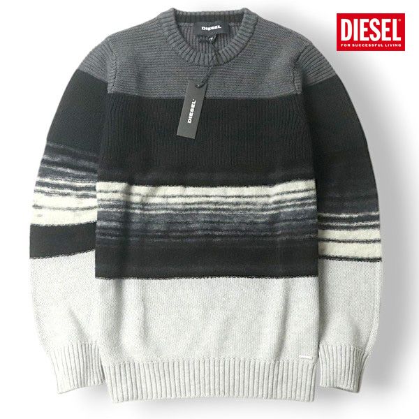 新品タグ付き DIESEL ディーゼル メタルロゴ付き ボーダー柄 異素材 