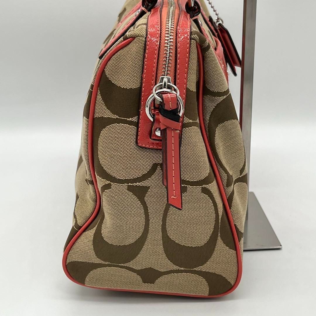 COACH ミニボストン ハンドバッグ シグネチャー ブラウン 良品】COACH シグネチャー ミニボストンバッグ ハンドバッグ