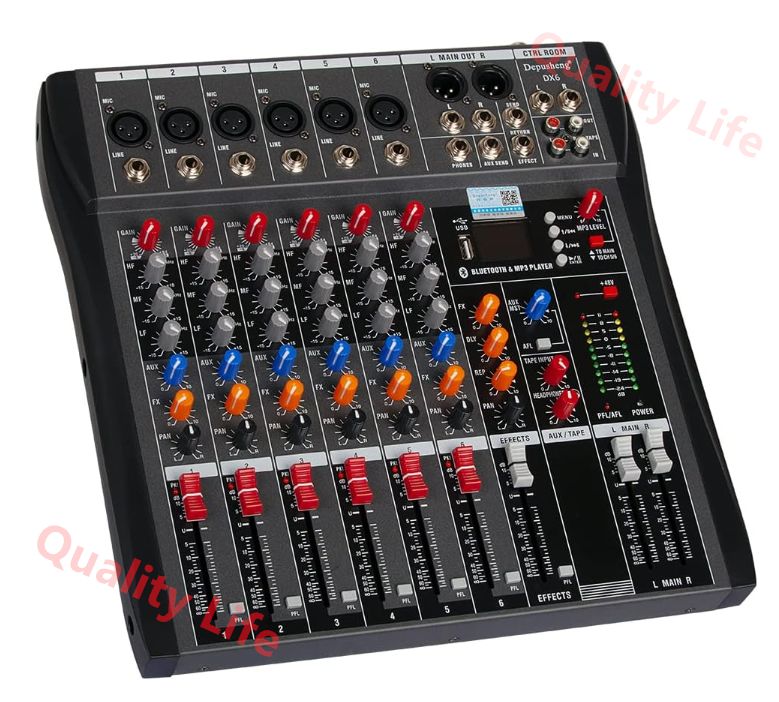 DJ Sound ControllerインターフェースW | USBドライブコンピュータの録音6チャネルスタジオオーディオミキサー - XLRマイクジャック 48Vの電源 RCAの入出力