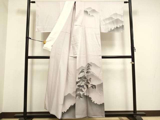 平和屋着物▽訪問着　単衣　手描き　重ね山松シルエット　暈し染め　三越扱い　正絹　逸品　未使用　DAAV3173du 平和屋着物▽訪問着 単衣 手描き 重ね山松シルエット 暈し染め 三越