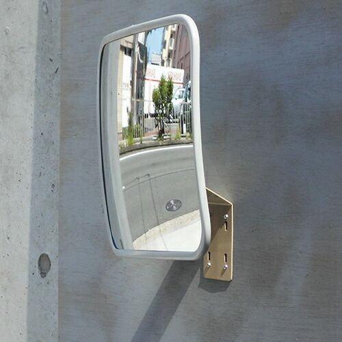 ガレージミラー 家庭用 鉄製 グレー 角型 290×390mm H鋼 挟み込み 取付金具付 ガラス製ミラー 日本製 駐車場 車庫 カーブミラー 防犯対策 簡単設置 レンズ交換可能 yh1236