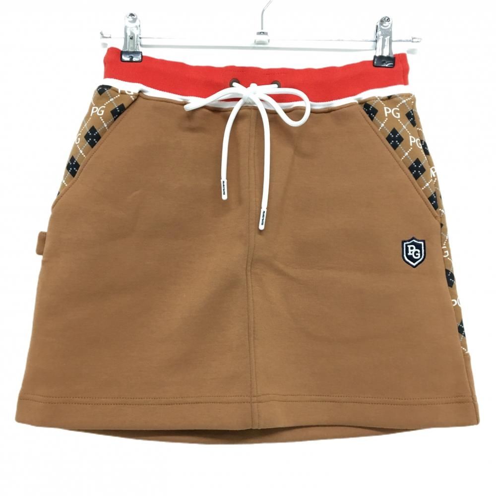 パーリーゲイツ スカート ブラウン レッド 後面総柄 ベルト部ゴム レディース 0 S ゴルフウェア PEARLY GATES