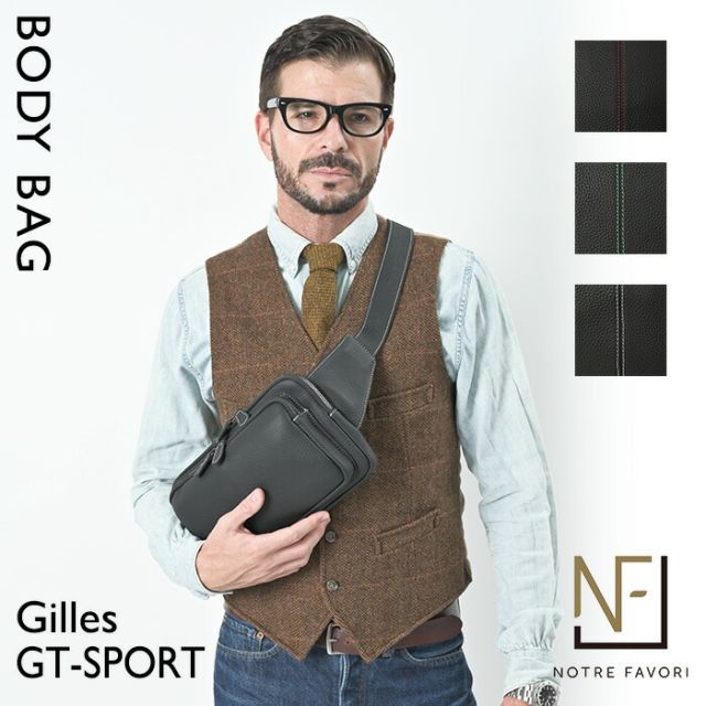 美品✨️ノートルファボリ ジルGTS ボディバッグ レザー 大容量 本革ショルダー NOTRE FAVORI（ノートルファボリ） ボディバッグ メンズ 本革 バッグ