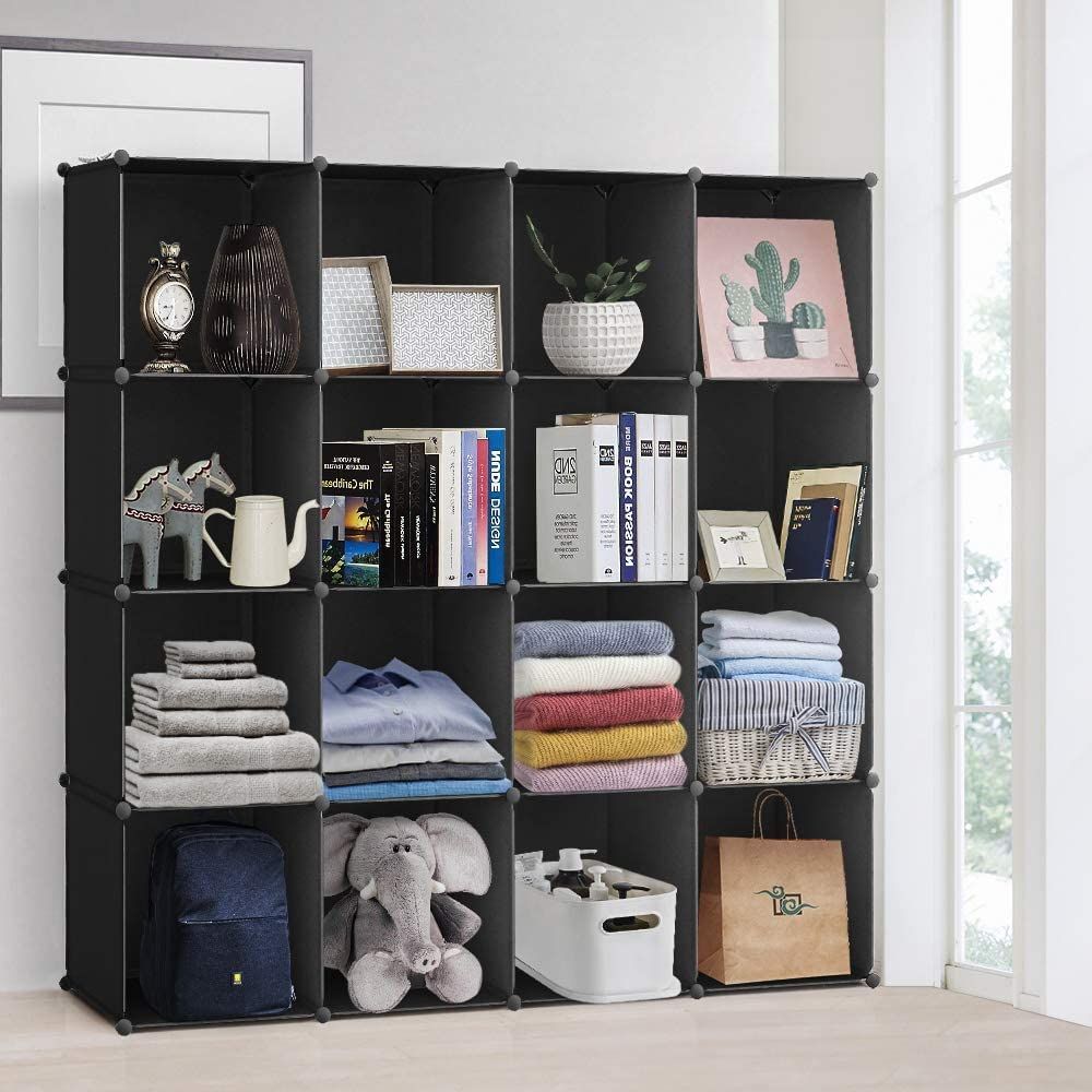 組み立て式 整理棚 収納ボックス 本棚 収納ラック 衣類収納ボックス 多用途 大容量 耐久性 省スペース 収納便利 収納棚 ブラック 1個幅30×奥行30×高30 Vacplus 16ボックス （ブラック）