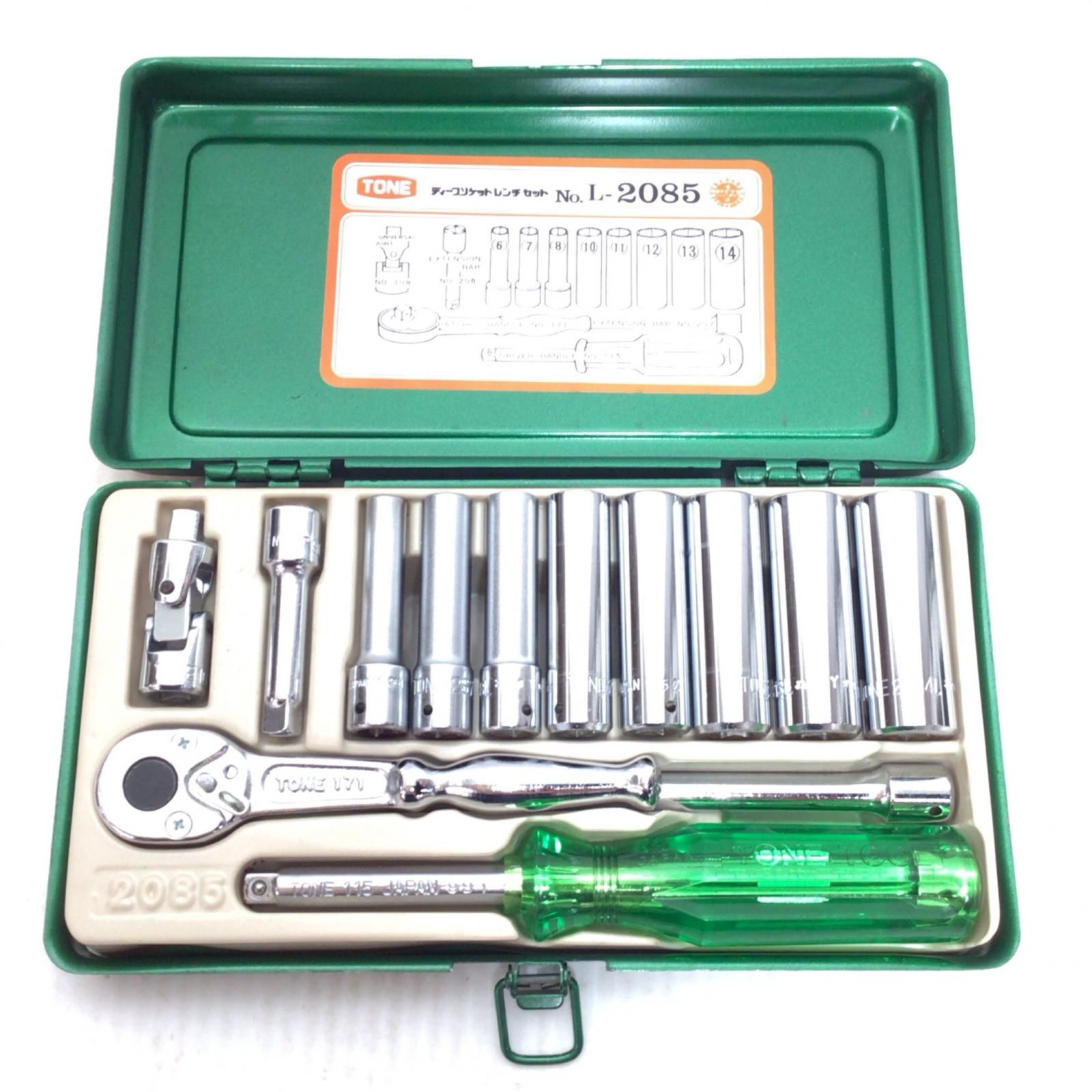 ΘΘTONE トネ ハンドツール ソケットレンチセット 程度B ソケット各種 ケース付 使用感有 L-2085