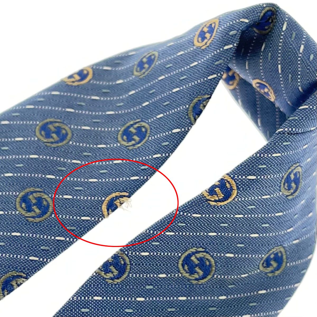 美品 GUCCI グッチ ネクタイ ブルー シルク100％ メンズ