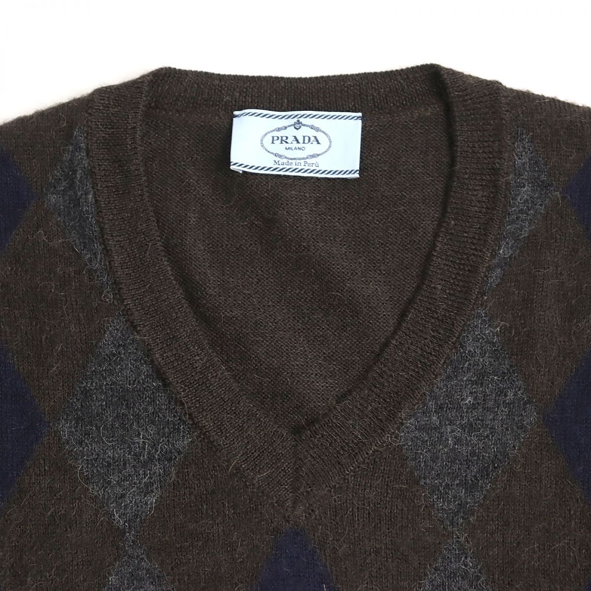 PRADA プラダ アーガイル ニット Vネック 48 アルパカ