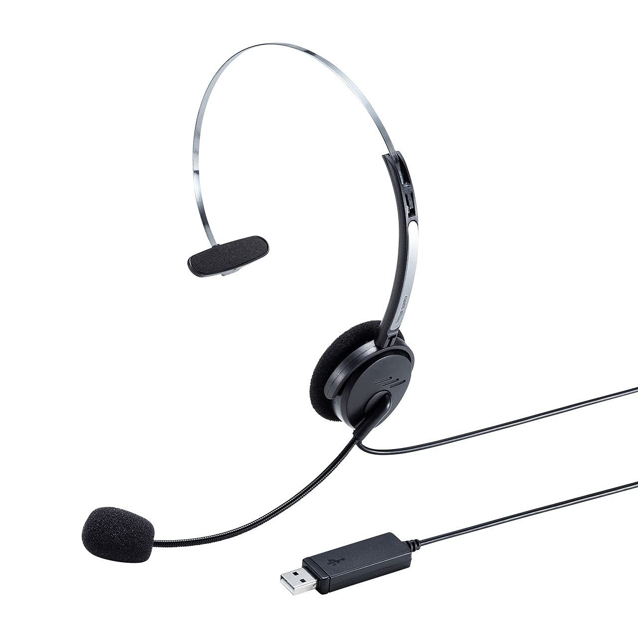 サンワサプライ USBヘッドセット 片耳タイプ 有線 双指向性 軽量 Skype Zoom Teams対応 MM-HSU12BK 