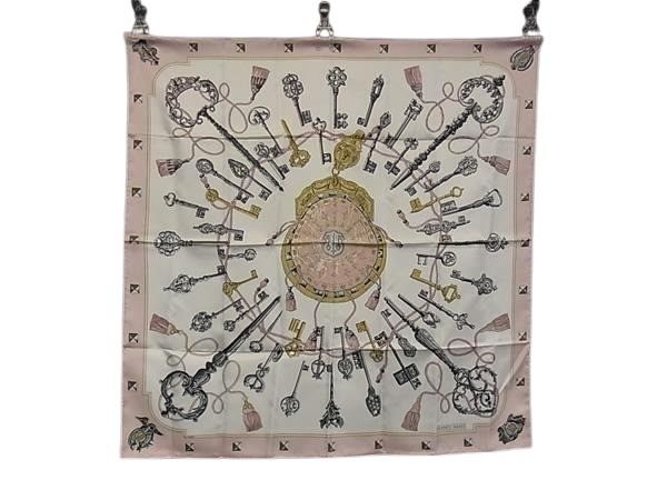 HERMES エルメス スカーフ カレ90 LES CLES 鍵 ピンク系 マルチカラー  