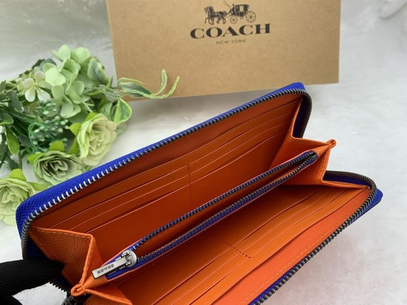 COACH コーチ 長財布 財布 ロゴ オレンジ 青 ブルー レディース 