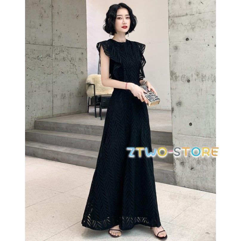 パーティードレス ロング ロングドレス 結婚式 お呼ばれドレス 黒 赤 白 総レース 袖あり 大きいサイズ 3L 4L 小さいサイズ Aライン フ フリル袖 韓国0217CYB88 登場