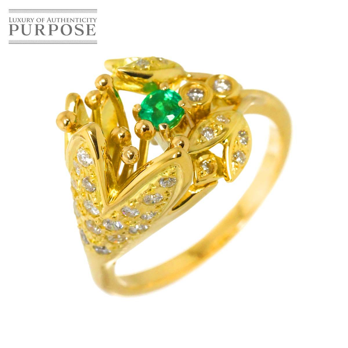 最終お値下げ　k18エメラルド ダイヤモンド リング 12号 リング 12号 エメラルド ダイヤ K18 YG イエローゴールド 750 指輪