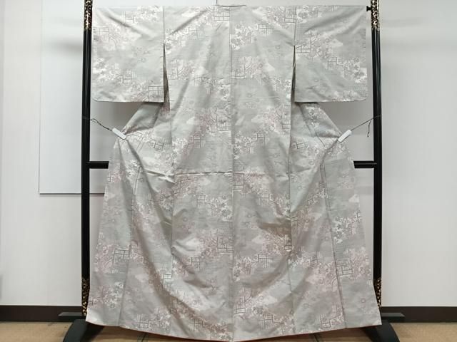 平和屋着物□本場大島紬 白大島 120亀甲 雲取り花文 正絹 逸品  