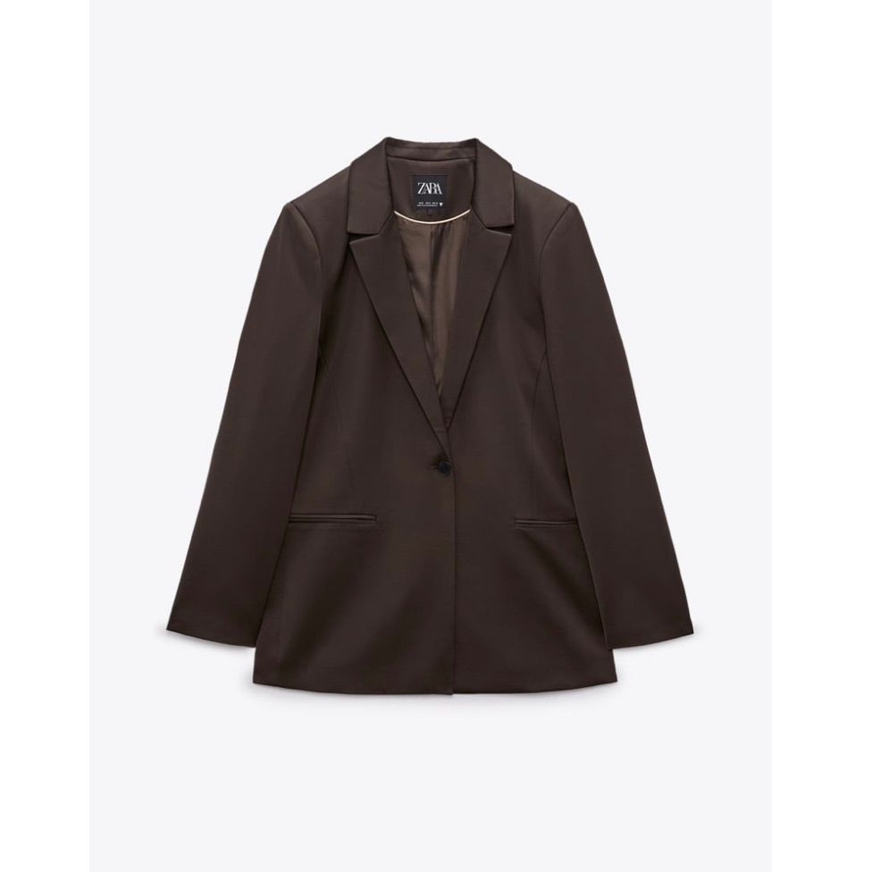ZARA - ZARA ザラ サテン地ブレザー ZARA サテン地 ブレザー ブラウン 茶 ジャケット XS 大きめ - メルカリ