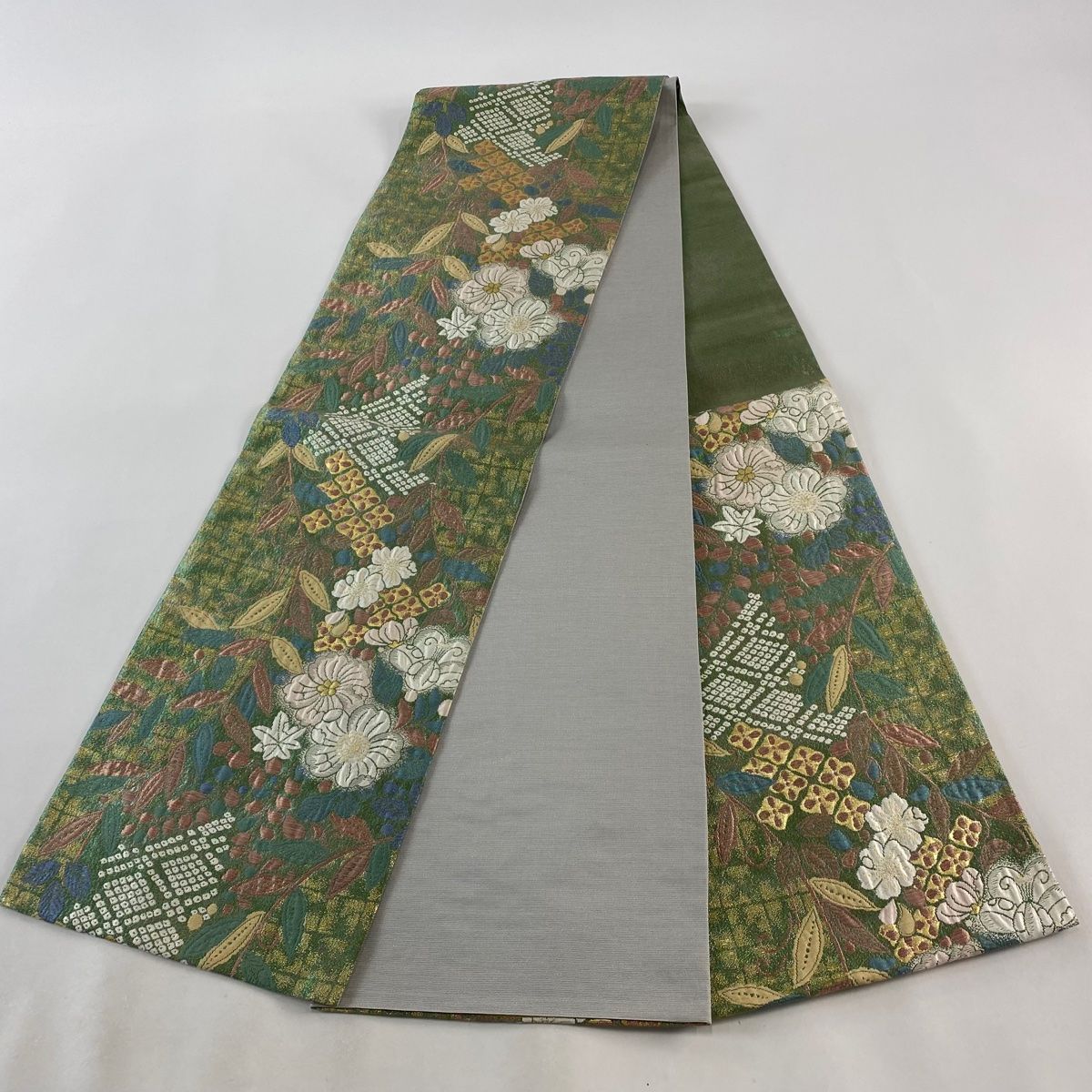 六通袋帯☆ 菱に菊花 菱屋六右エ門】 全通型染め袋帯 ≪御仕立て上がり・中古美品