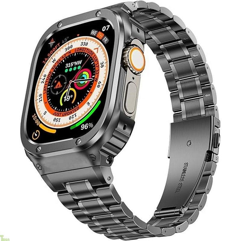 MioHHR ステンレススティール製バンド ケース互換性 Apple Watch Bands 49mm 金属製保護バンパーカバー付き頑丈なストラップ iWatch Ultra 3 2 1 男性用 スペースグレイ a