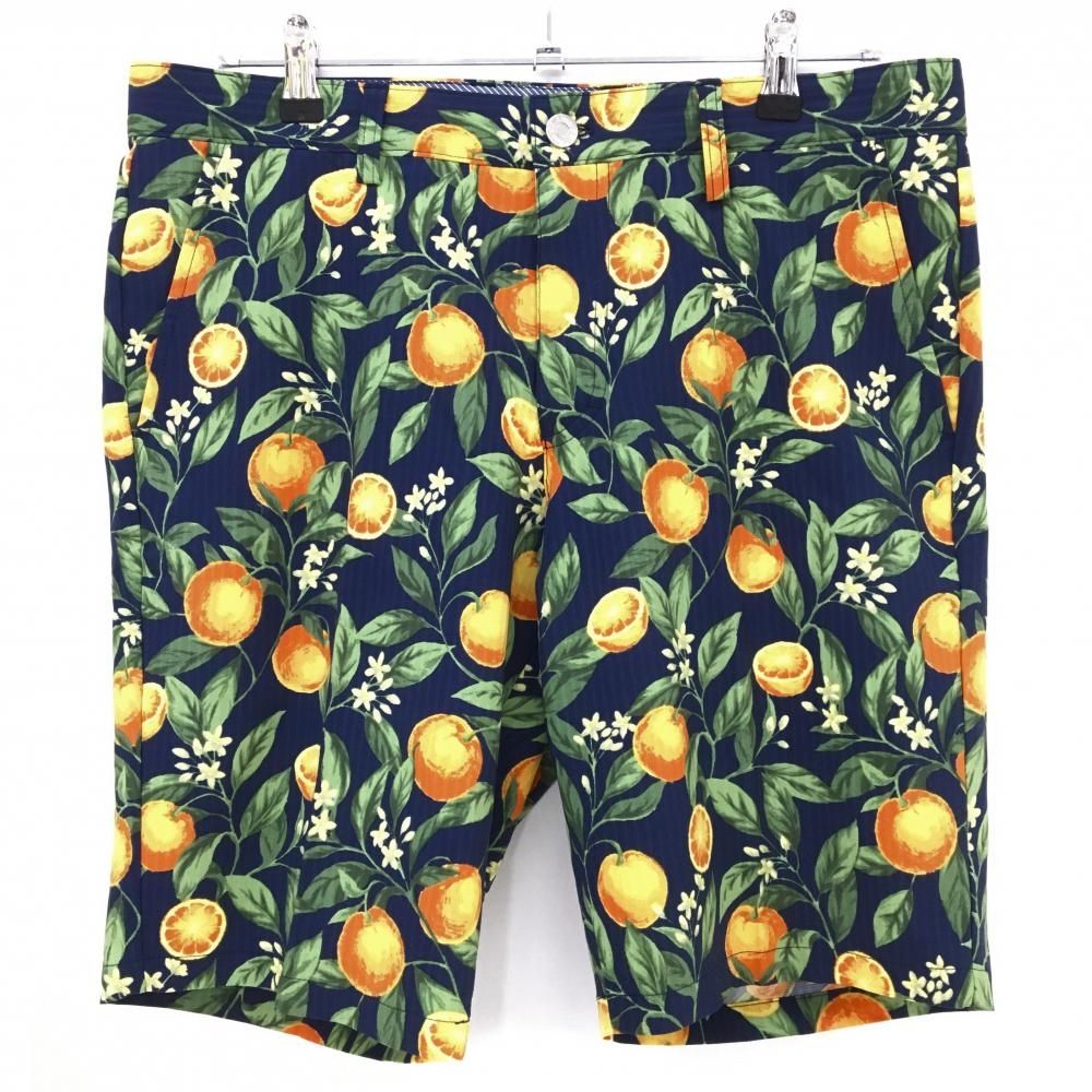 限定SALE，新作登場 【超美品】キャロウェイ ハーフパンツ ネイビー×グリーン オレンジ総柄 ストライプ織生地 メンズ LL ゴルフウェア Callaway パンツ