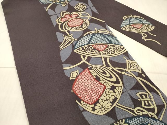 平和屋着物●九寸名古屋帯　鹿の子地紙花文　巾着　小槌　鬼しぼ縮緬　正絹　逸品　DAAX0083cm 平和屋着物○九寸名古屋帯 鹿の子地紙花文 巾着 小槌 鬼しぼ縮緬 正絹