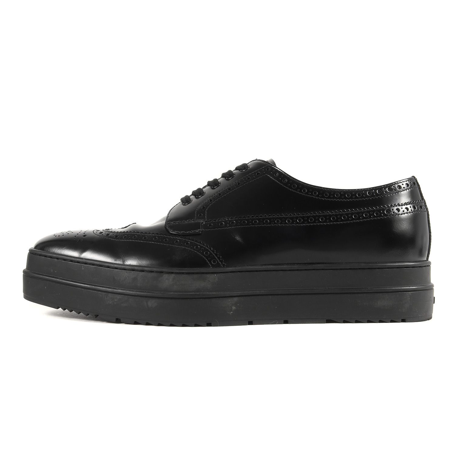 PRADA プラダ サイズ:9 ウイングチップ ラバーソール レザー ドレス 