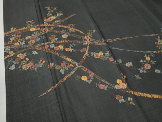 平和屋着物○本場染大島紬 訪問着 道長花唐草文 正絹 逸品 DAAW5199ud