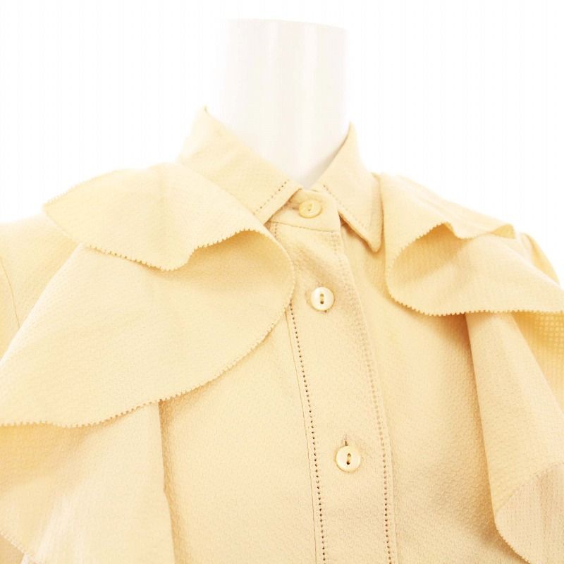 美品　ドゥロワー　ピコカット　フリルシャツ　ベージュ　36 ドゥロワー ピコカット フリルシャツ ブラウス 長袖 36 ベージュ