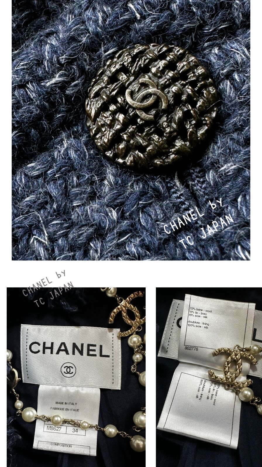 美品 シャネル CHANEL ネイビー・ボア襟付き・ウール・ダブル・コート ...