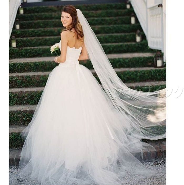 ロングベール 結婚式 ウェディングベール ウエディングベール ブライダルベール ベールダウン 1層 2層 3層 コーム付き 3m 花嫁ベール シンプル ホワイトTasa01