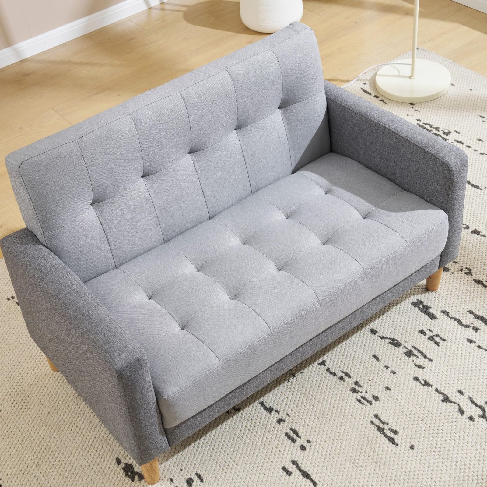 2WAY ファブリック 簡単組み立て おしゃれ 幅約110cm 新生活 天然木脚 肘付き 北欧スタイル 2人掛け ソファベッド ソファー グレー オーエスジェイ OSJ