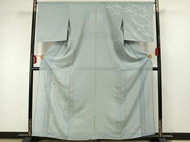 平和屋着物＊夏物 訪問着 絽 刺繍 草花文 銀彩 正絹 逸品 AAAX5349fy