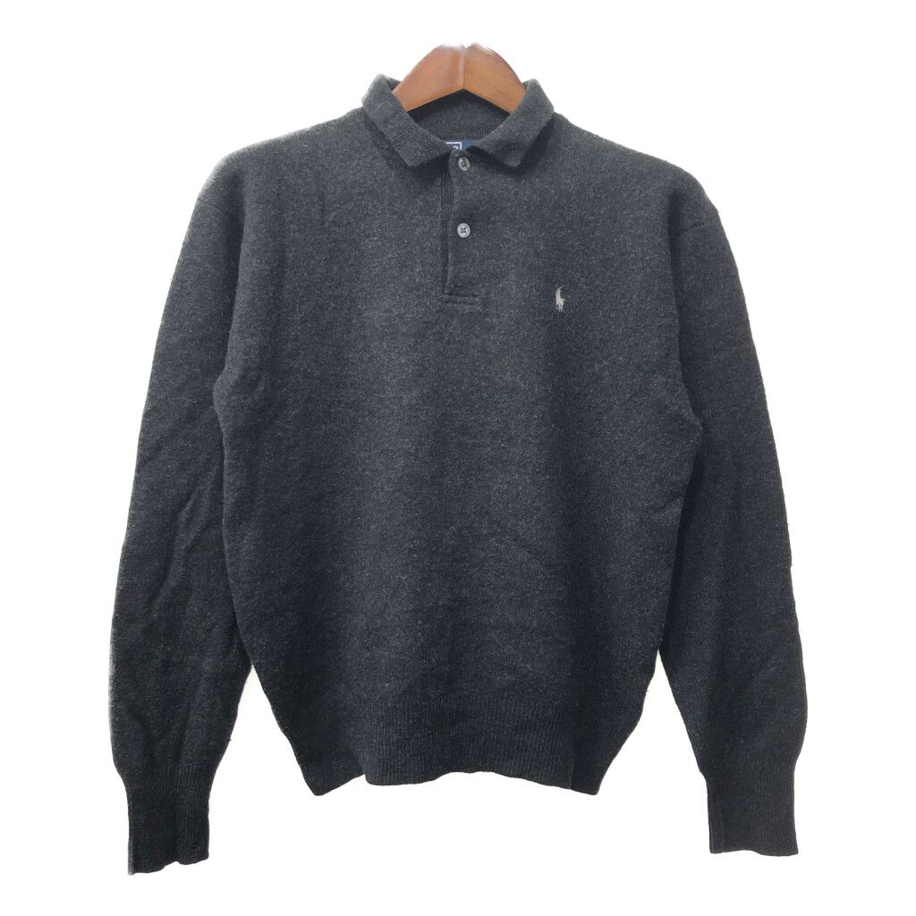 90年代 Polo by Ralph Lauren ポロ ラルフローレン ニット ポロシャツ セーター ワンポイントロゴ グレー (メンズ M) 中古 古着 Q1101