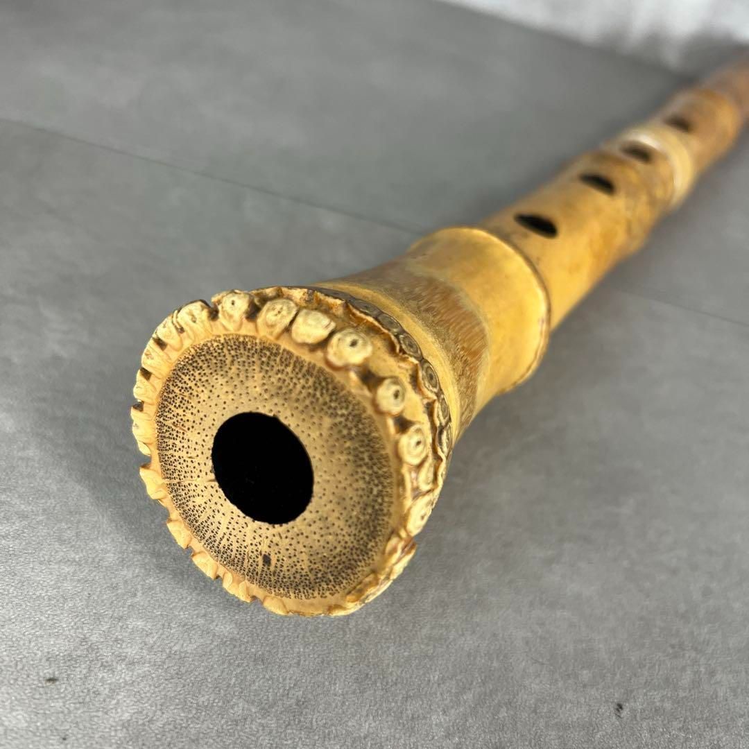 人気 尺八 琴古流 バチ型 銘あり 竹治 1印 1尺5寸 5孔 銀三線 真竹 漆 25M9250TR0005-11