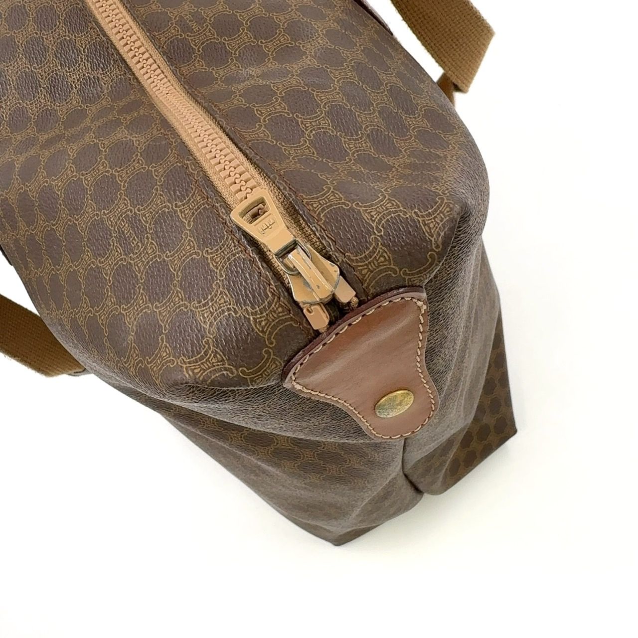 CELINE マカダム柄 レザー×PVC ブラウン ボストンバッグ ゴールド