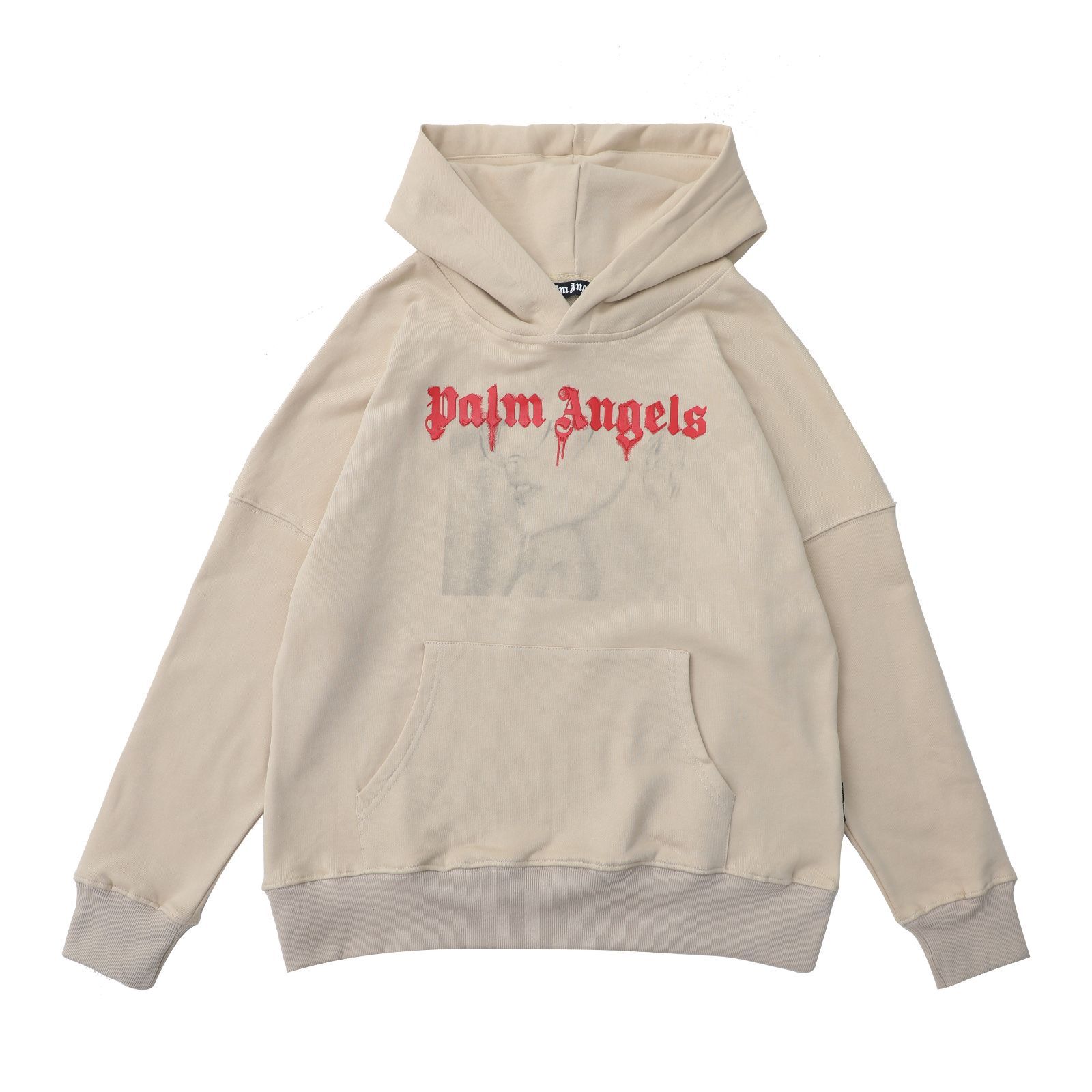 PALM ANGELS ベージュ長袖フード付きスウェットシャツ