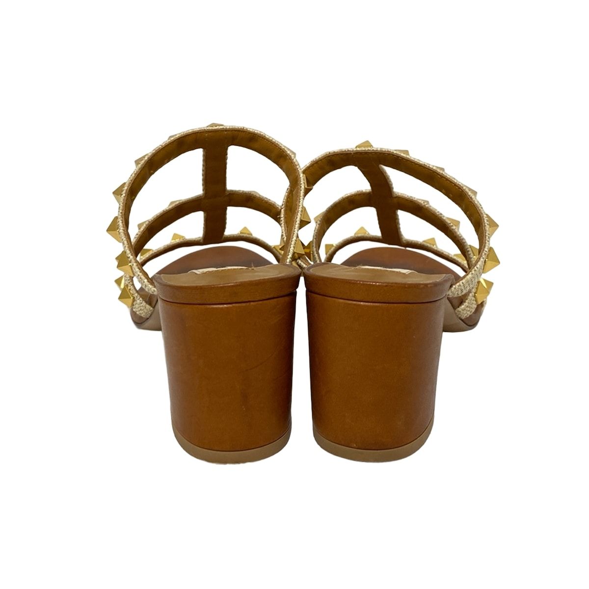 VALENTINOGARAVANI バレンチノガラバーニ ミュール 36 レディース - ベージュ スタッズ リネン KIN-KAAI_COM